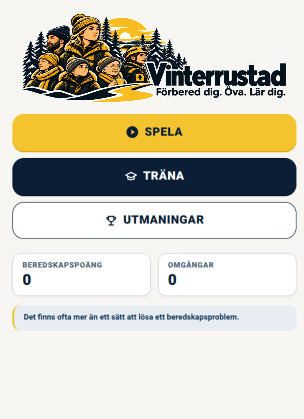 Startskärmen i spelet Vinterrustad